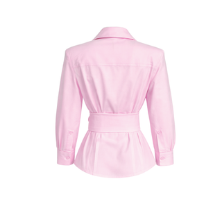 BELİ KUŞAK DETAY TASARIM COTTON GÖMLEK PEMBE