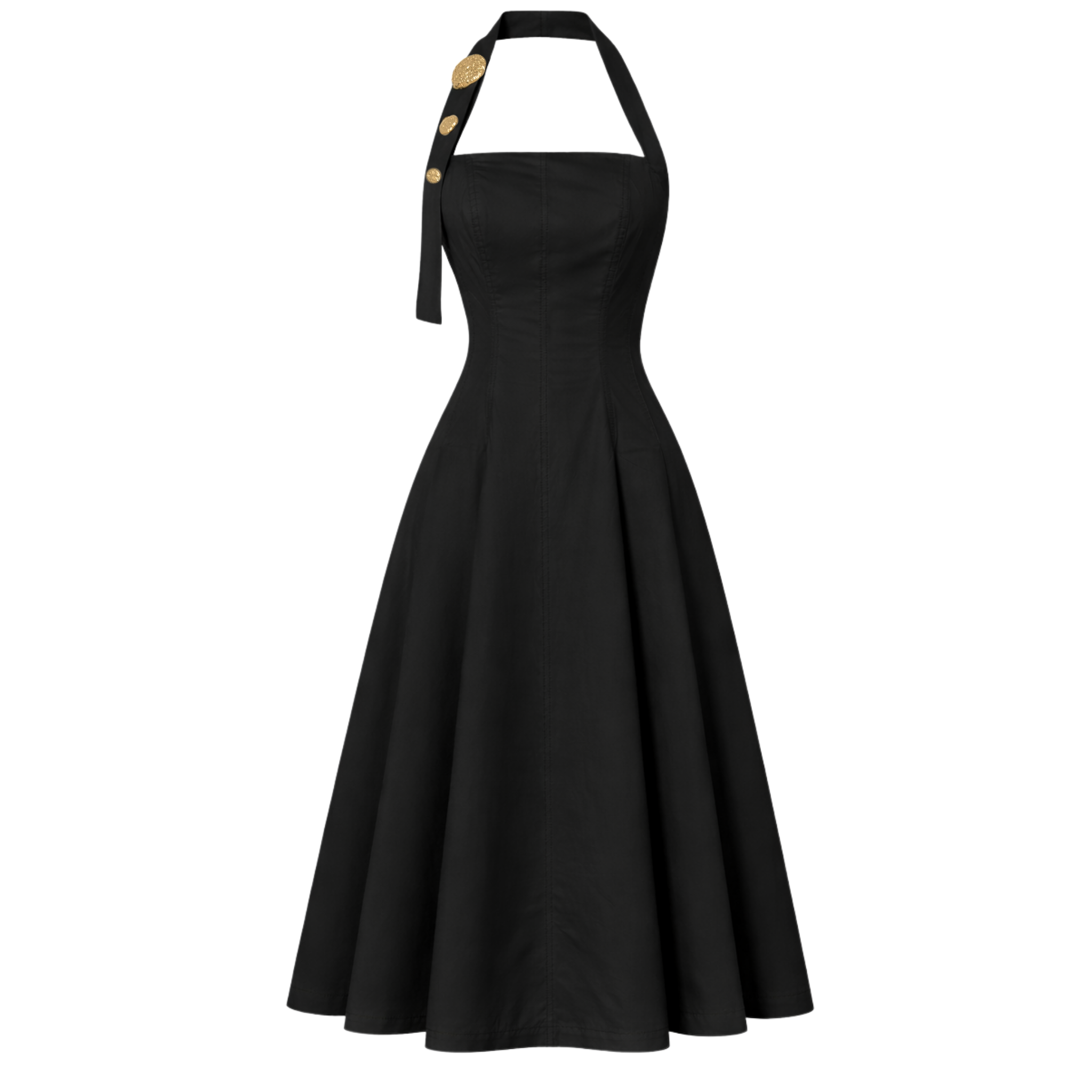 EMBELLISHED A-LINE COLLAR STYLE COTTON DRESS BLACK