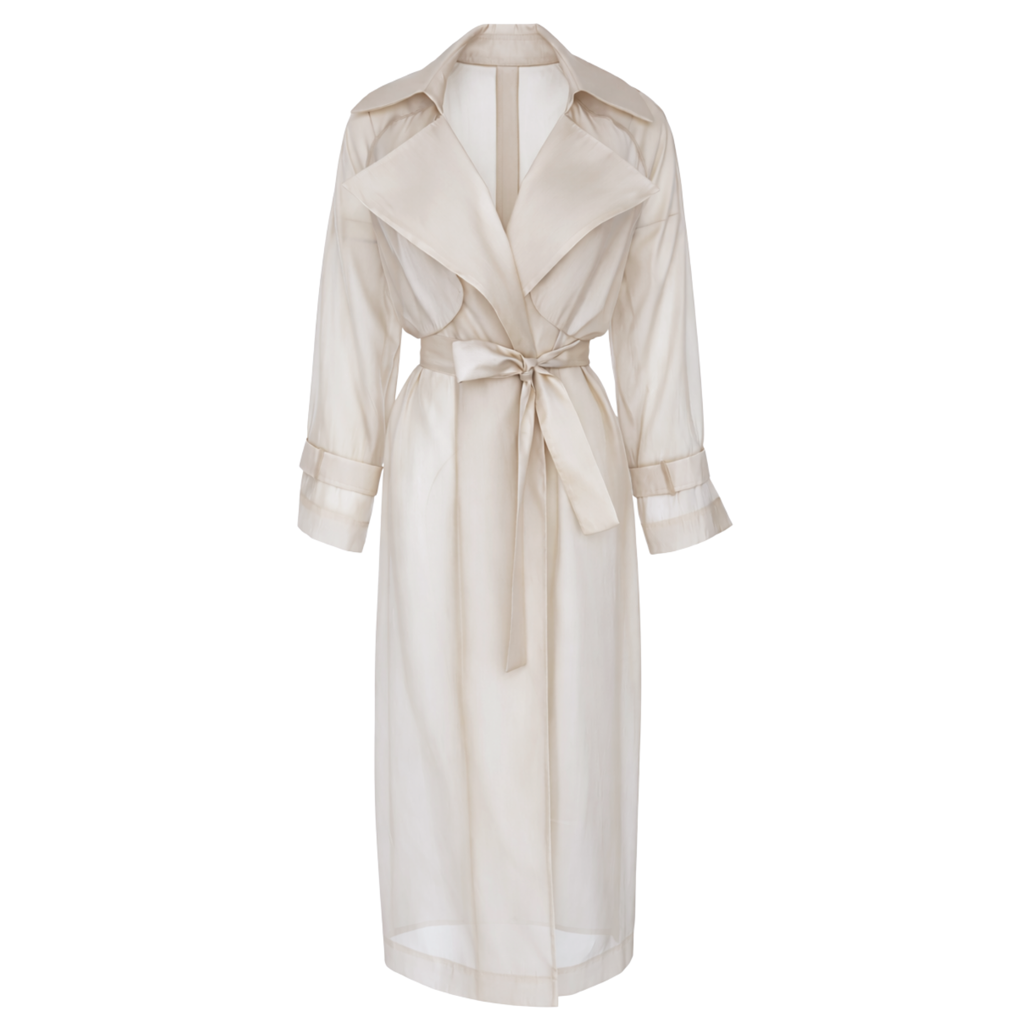 WRAP STYLE SEMI-SHEER TRENCH COAT BEIGE