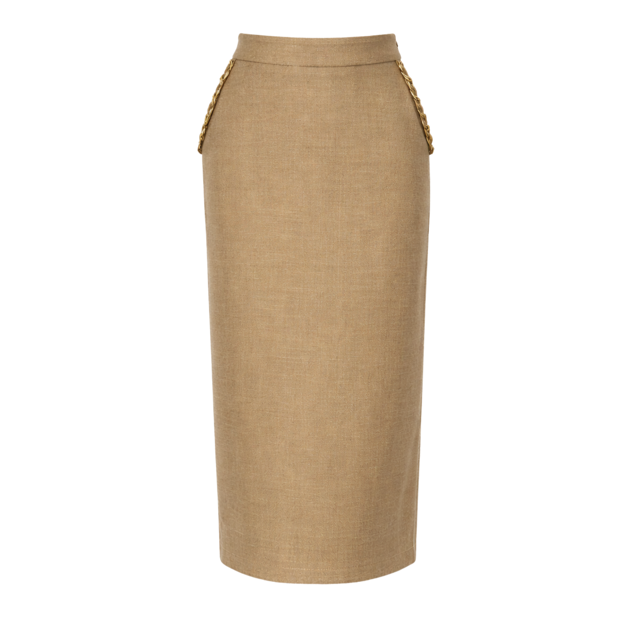 CHAIN DETAIL VEST AND PENCIL SKIRT SET CAMEL