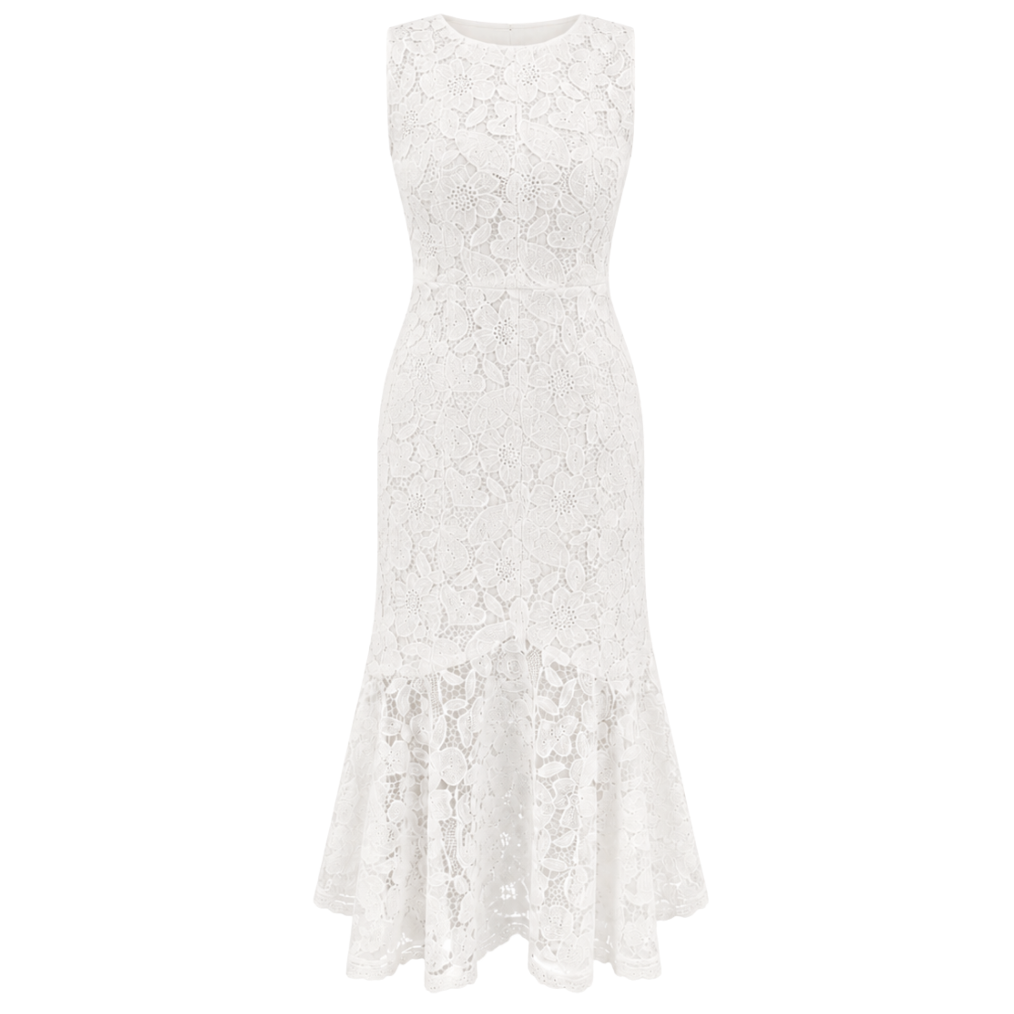 RUFFLED GUIPURE SKIRT DRESS WHITE
