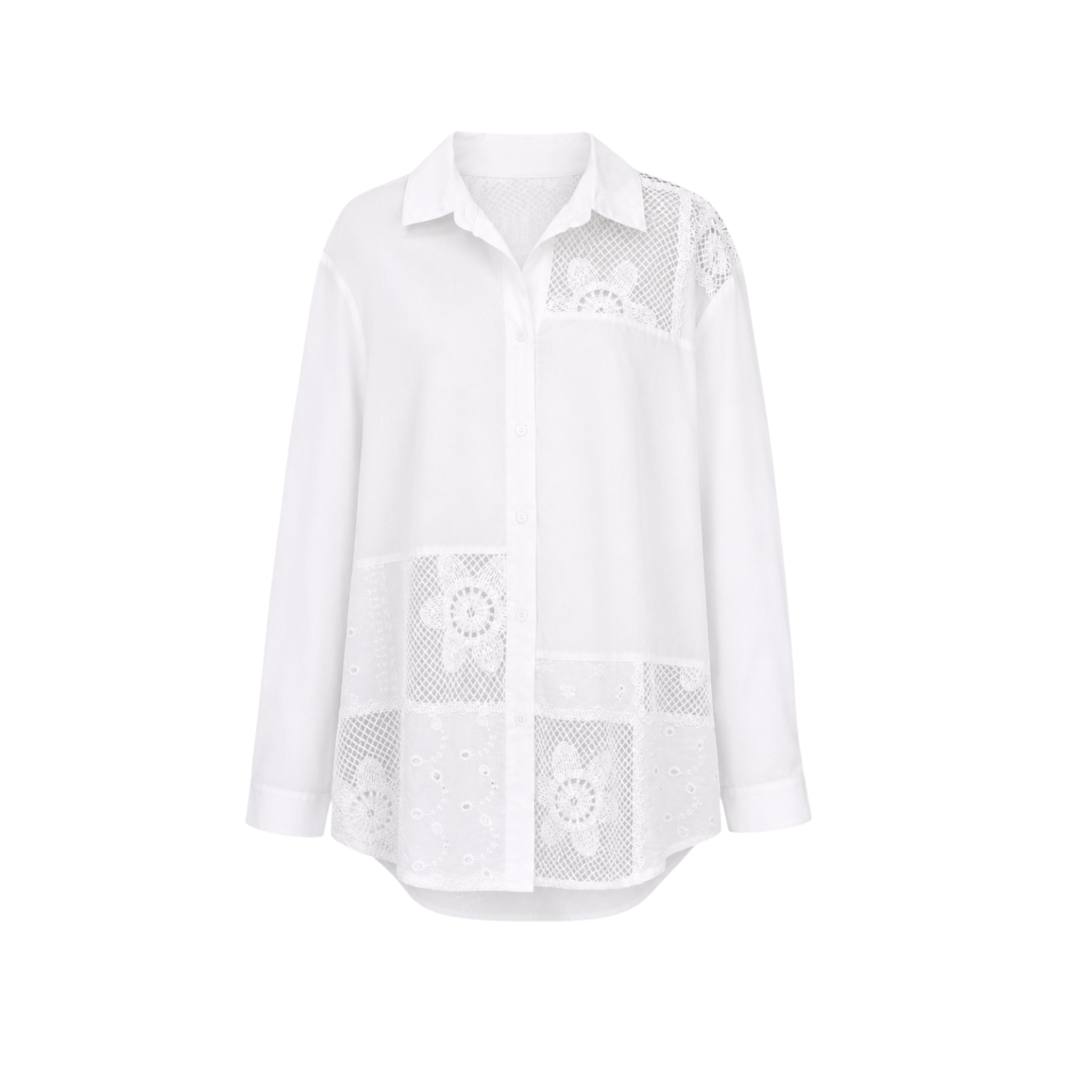 BRODERIE DETAIL COTTON SHIRT WHITE