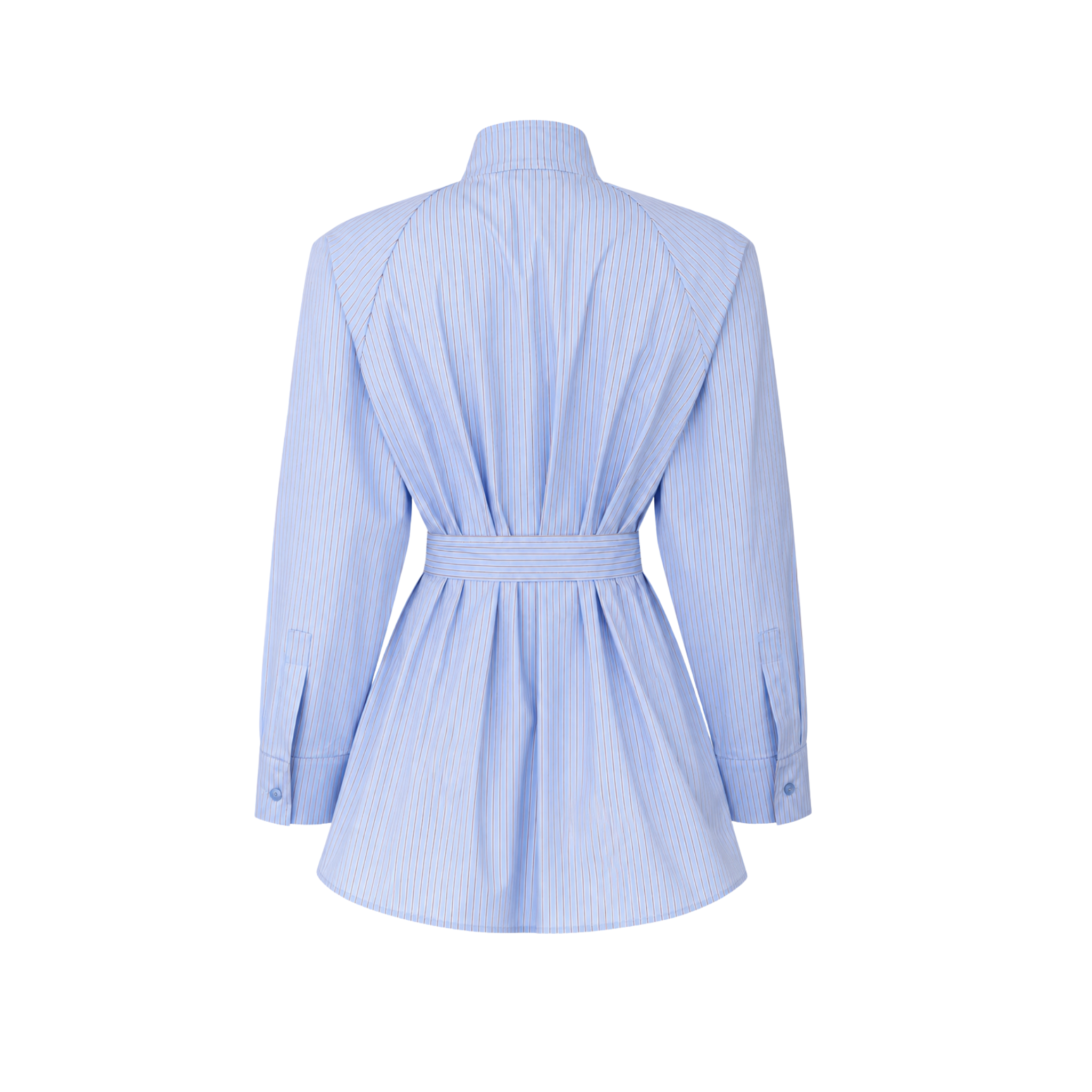 BELTED STRIPE WAIST DETAIL COTTON SHIRT BLUE