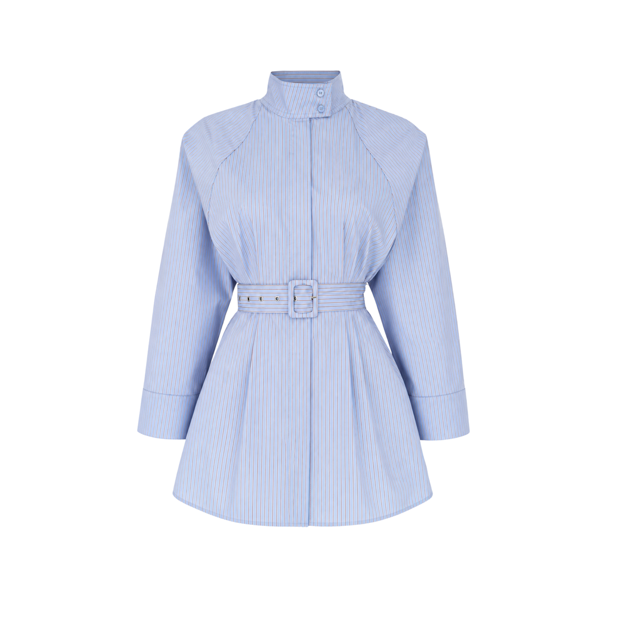 BELTED STRIPE WAIST DETAIL COTTON SHIRT BLUE