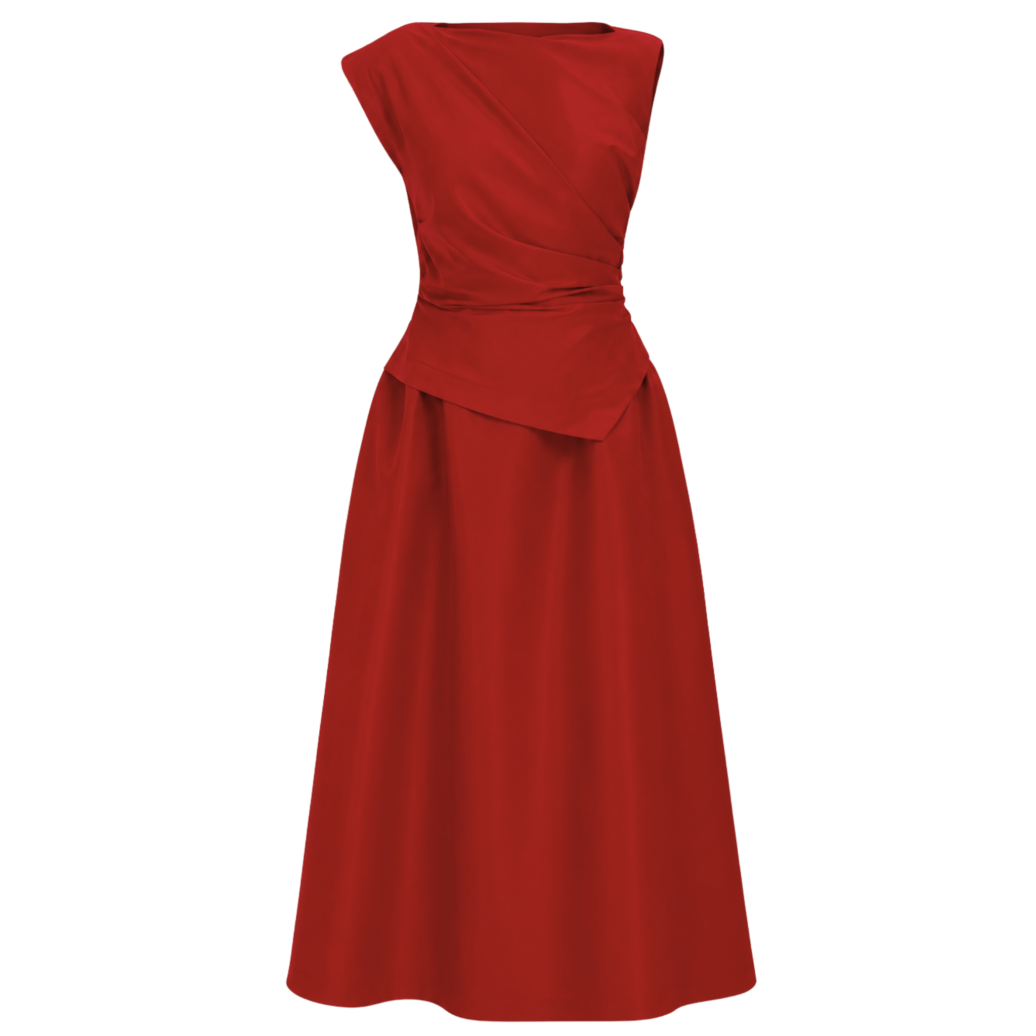 WAIST DETAIL DRAPED TAFFETA DRESS RED