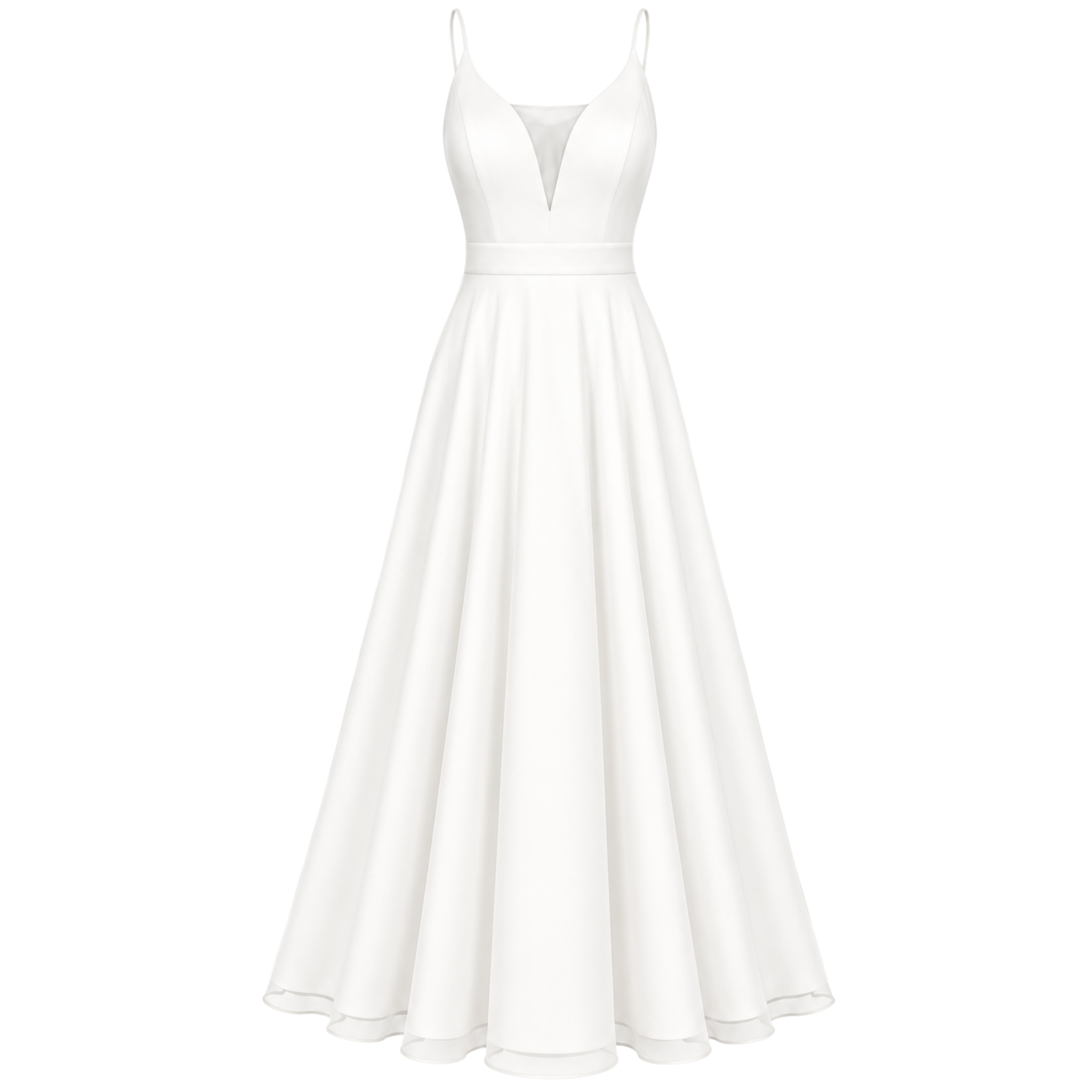 DEEP V-NECK FINE STRAPPY EVENING DRESS WHITE