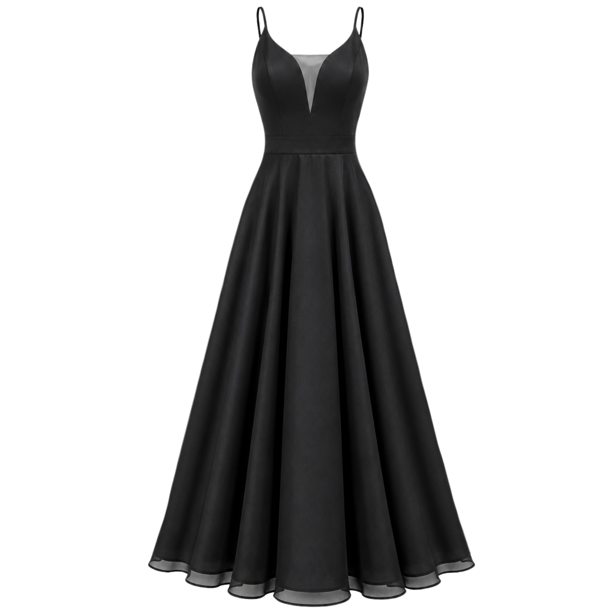 DEEP V-NECK FINE STRAPPY EVENING DRESS BLACK