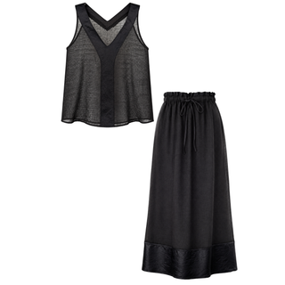 %100 KETEN KUMAŞ MİX BLUZ VE ETEK TAKIM SİYAH