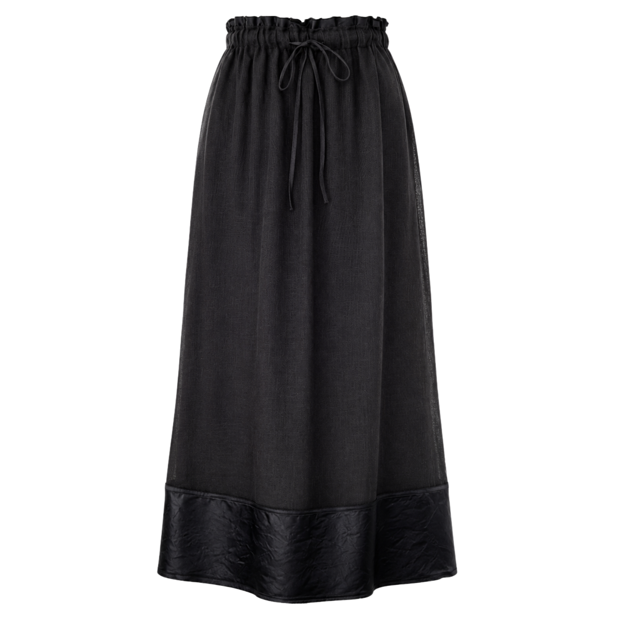 100% LINEN FABRIC MIX BLOUSE AND SKIRT SET BLACK