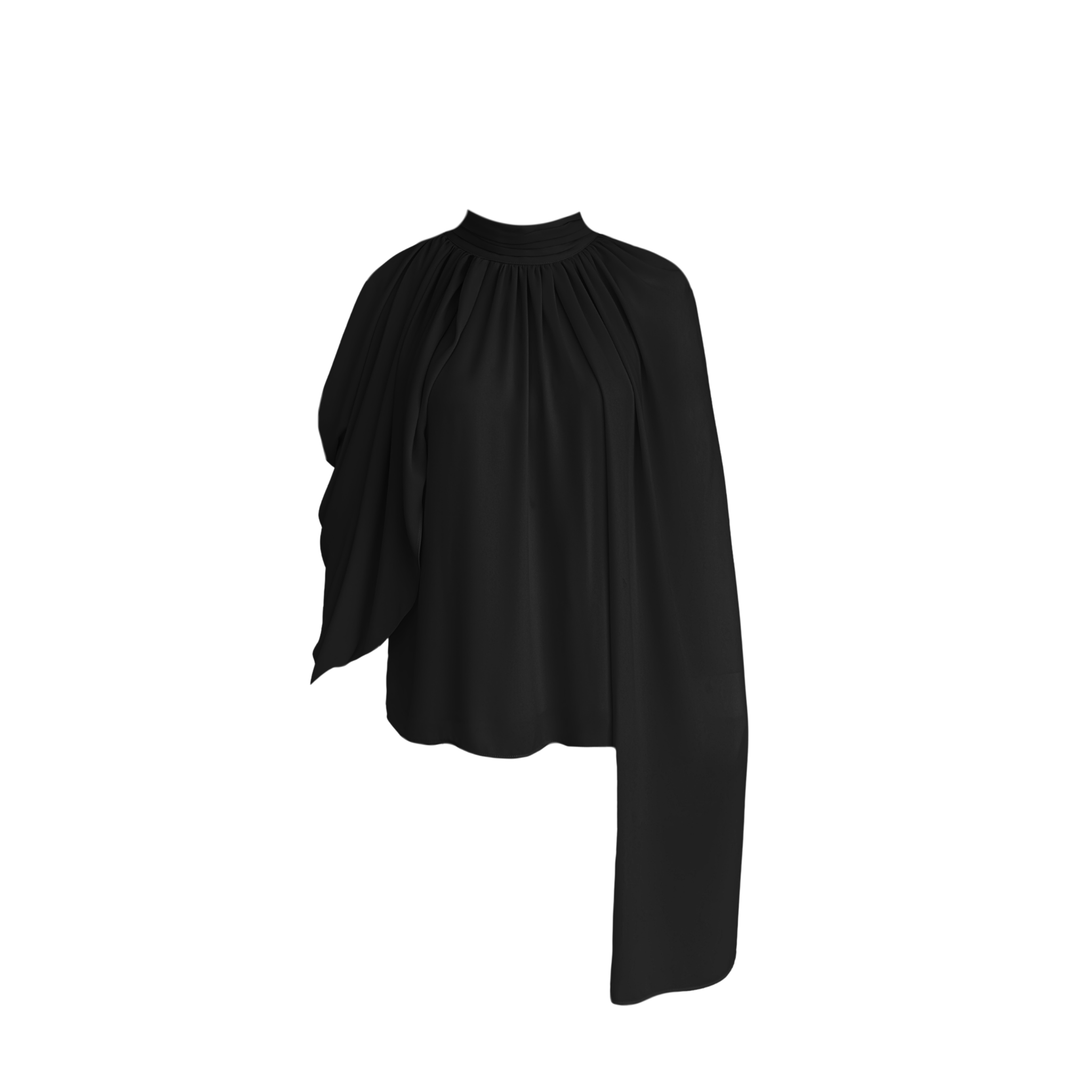HIGH NECK CAPE DETAIL BLOUSE BLACK