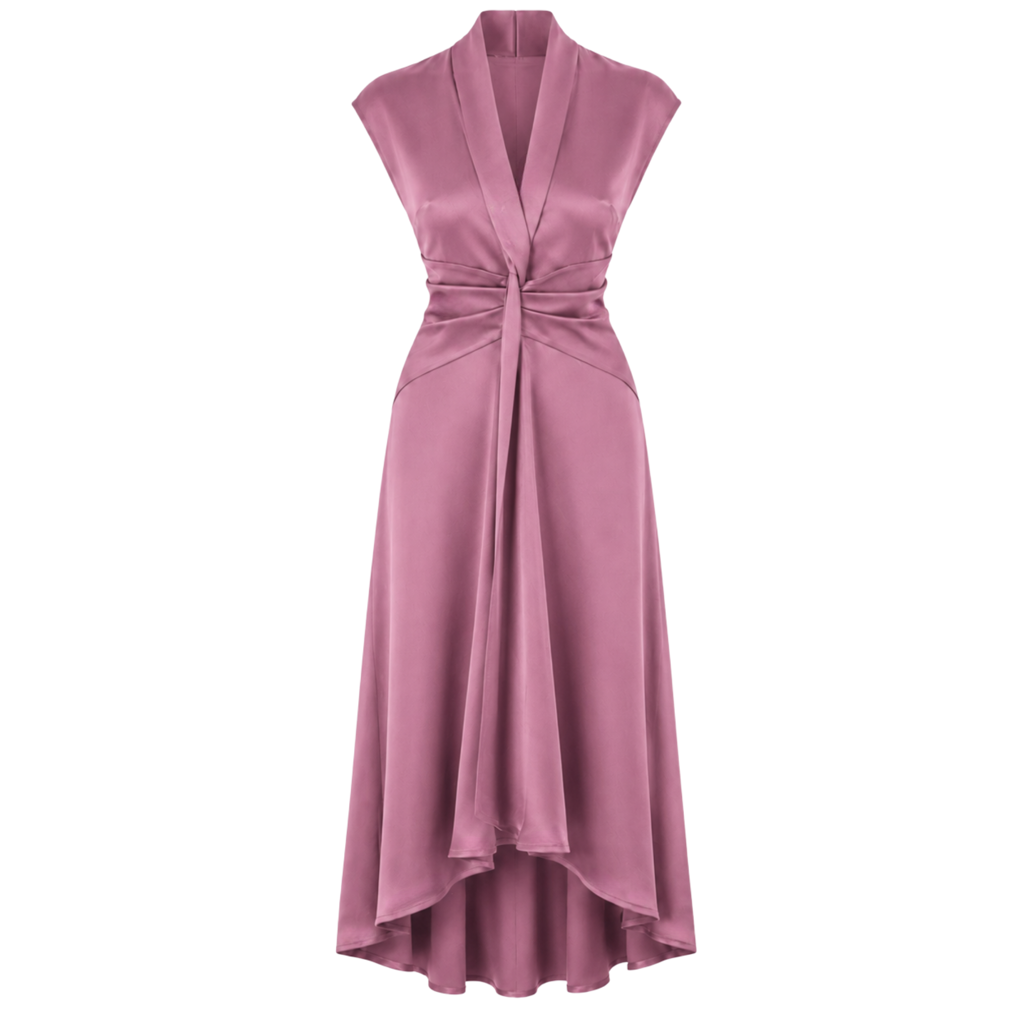 V-NECK 100% RAYON SATIN SHIMMER DRESS DUSTY ROSE