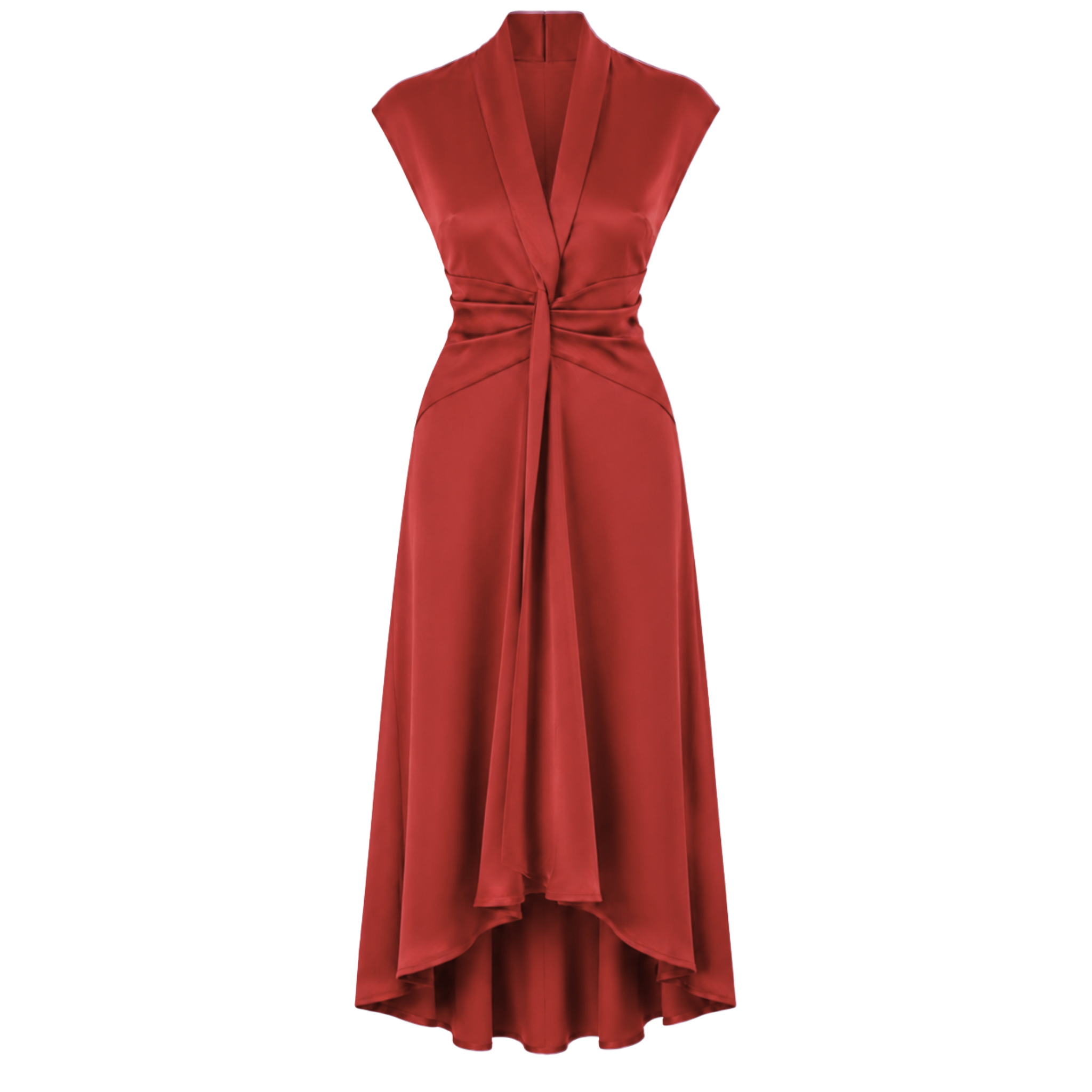 V YAKA %100 RAYON SATEN IŞILTILI ELBİSE KIRMIZI