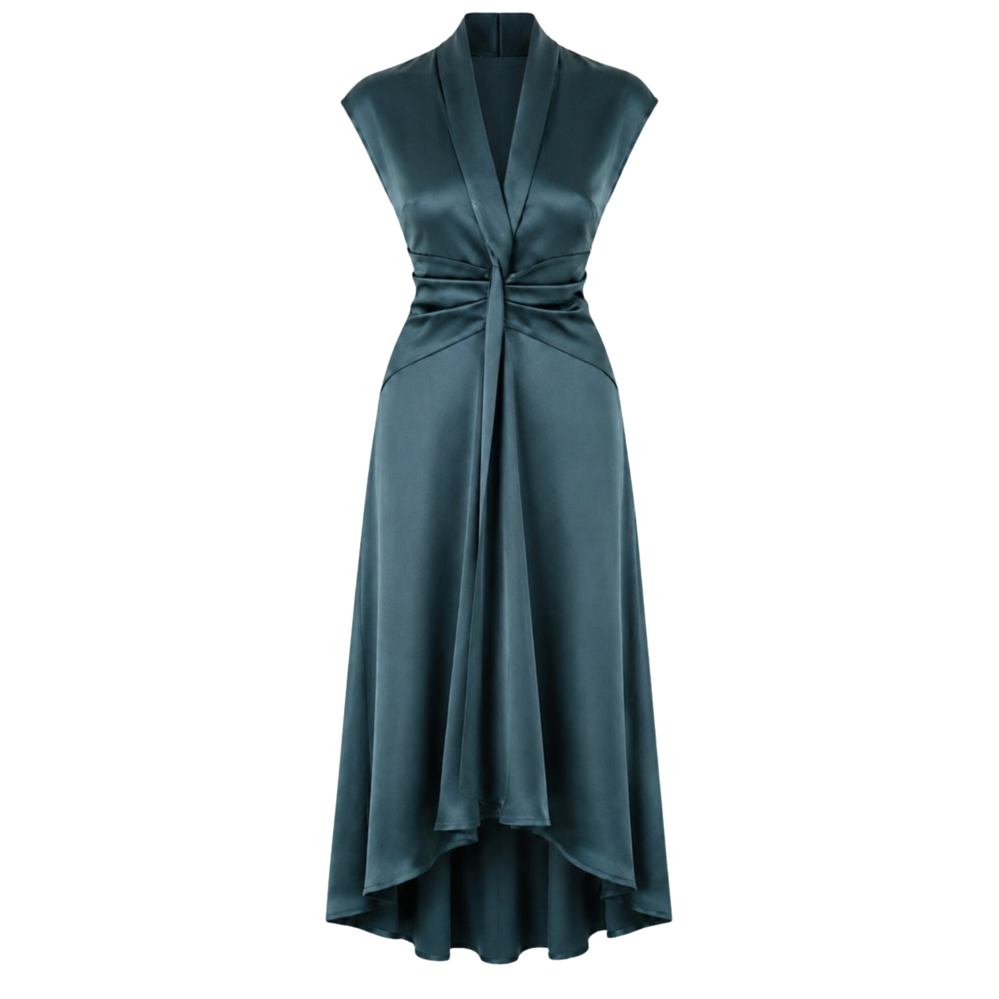 V-NECK 100% RAYON SATIN SHIMMER DRESS GREEN