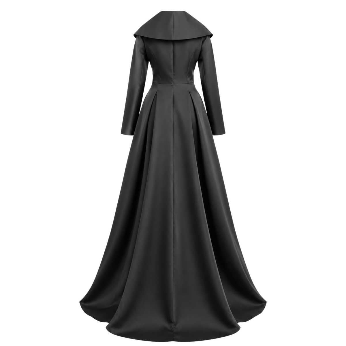 COLLAR DETAIL EMBROIDERED TAFFETA DRESS BLACK