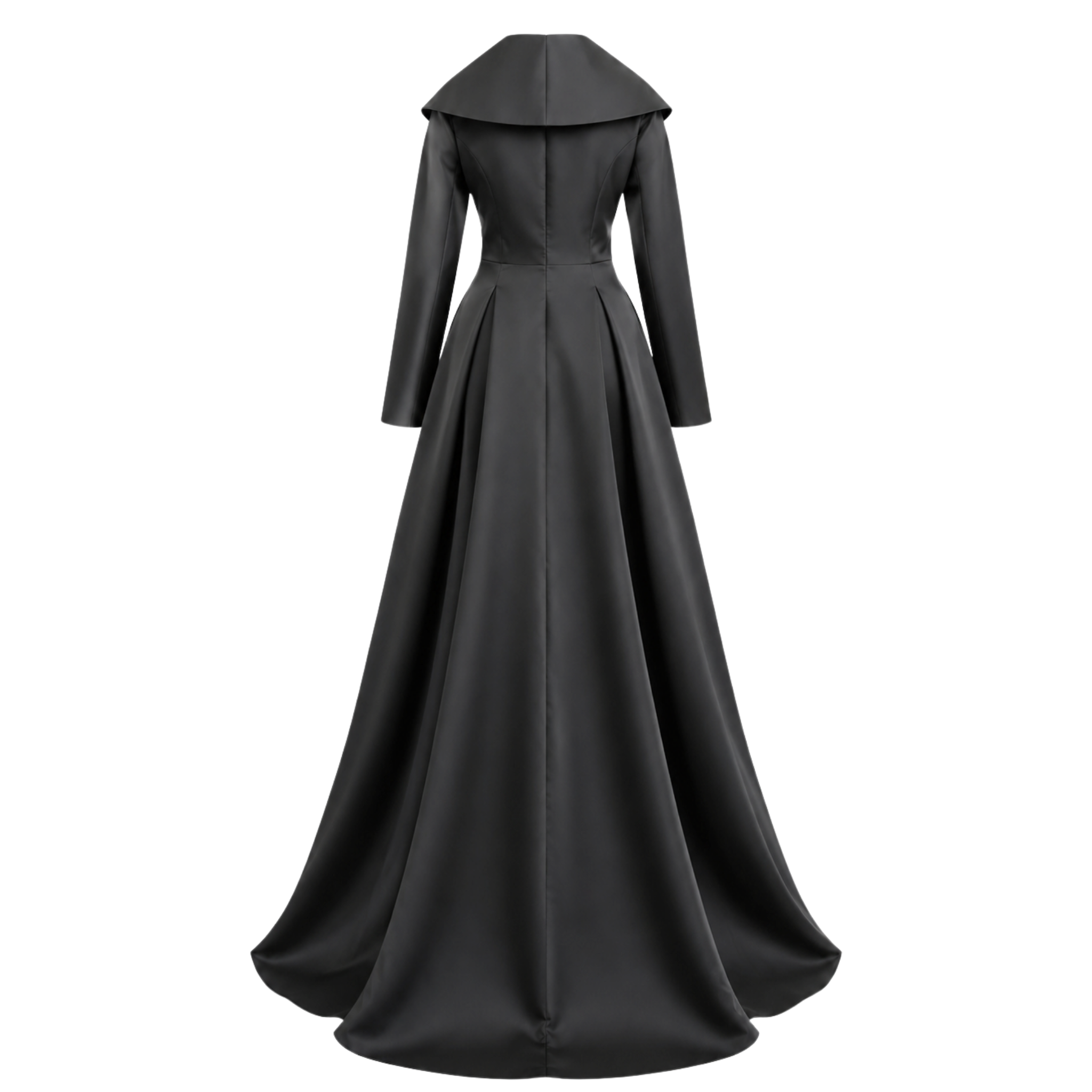 COLLAR DETAIL EMBROIDERED TAFFETA DRESS BLACK