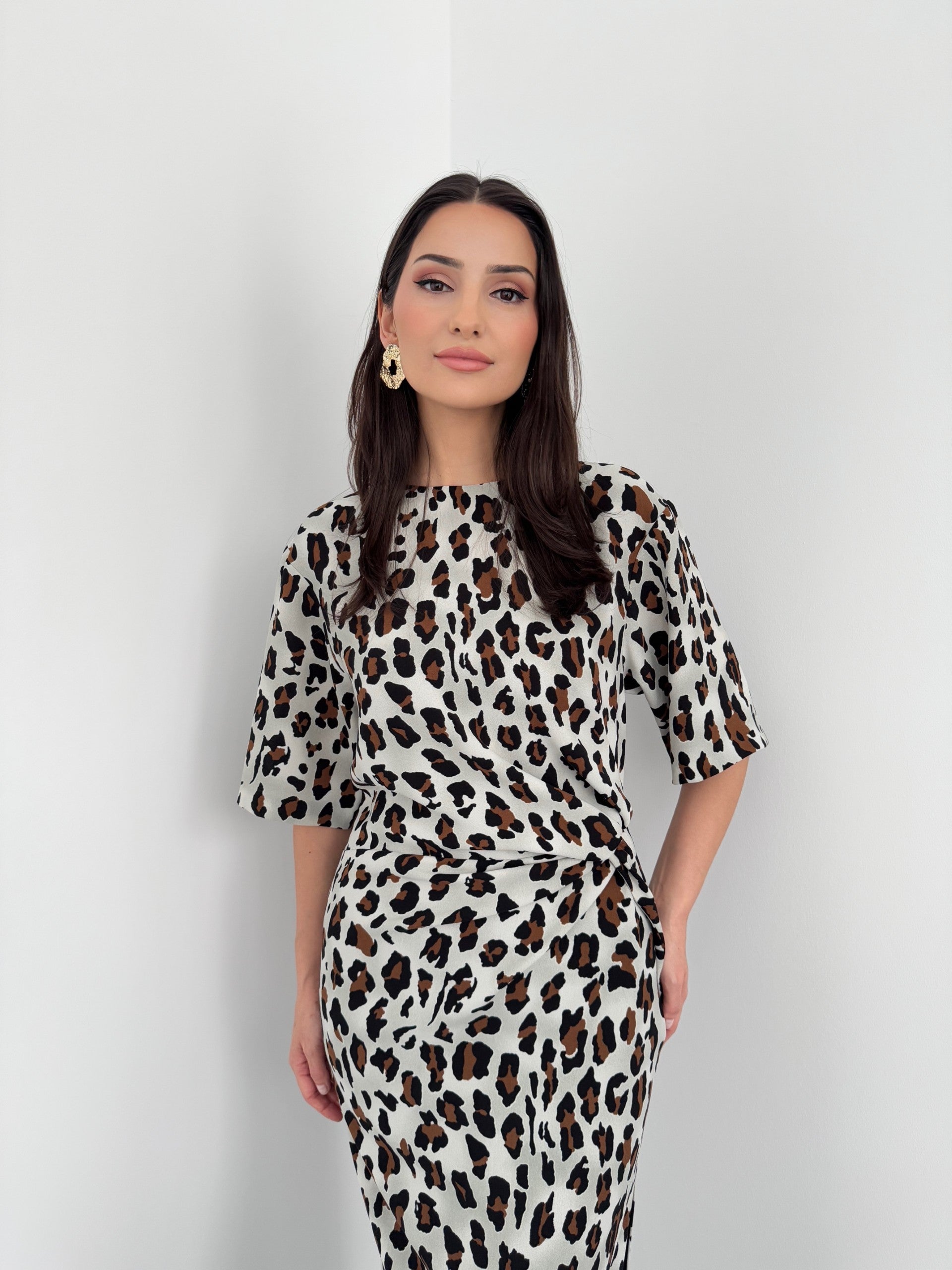KNOT WAIST DETAIL LEOPARD PRINT DRESS