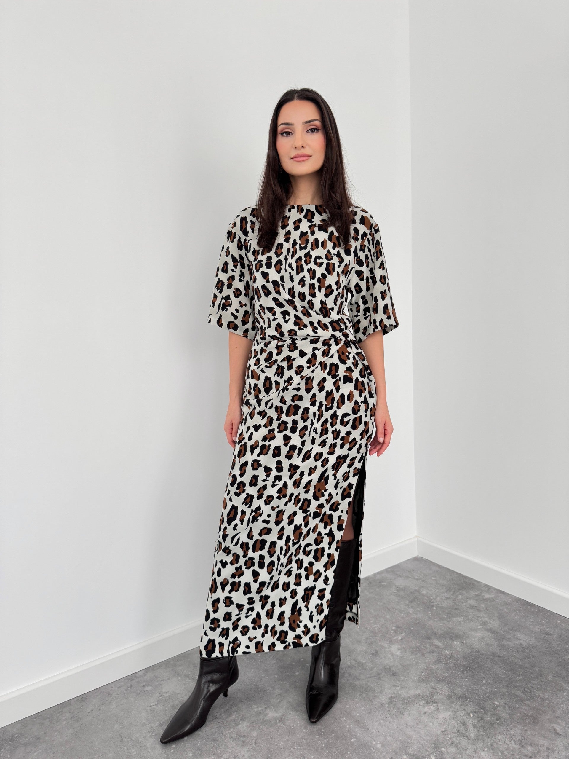 KNOT WAIST DETAIL LEOPARD PRINT DRESS