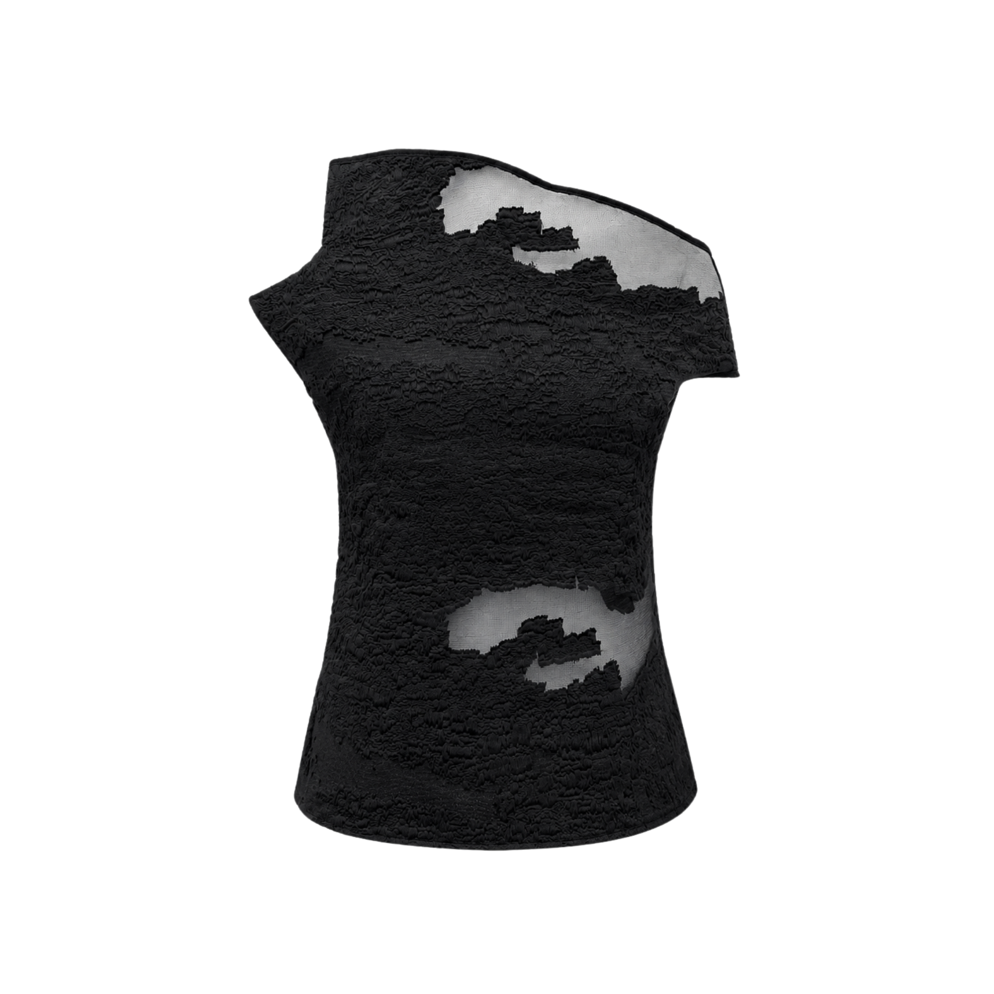 بلوزة شفافة بياقة قائمة وتفاصيل أزرار باللون الأسود